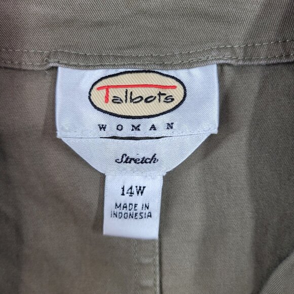 Talbots Feild Jacket Size 14W Beaded Trim Casual Canvas Green Beige Pockets - Picture 8 of 8